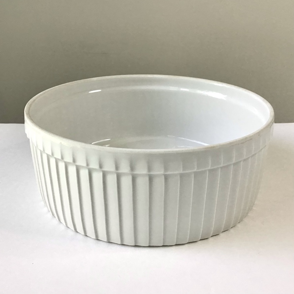 PILLIVYUT Porcelain Souffle Baking Dish White Pleated Ribbed Bowl 7” Made France